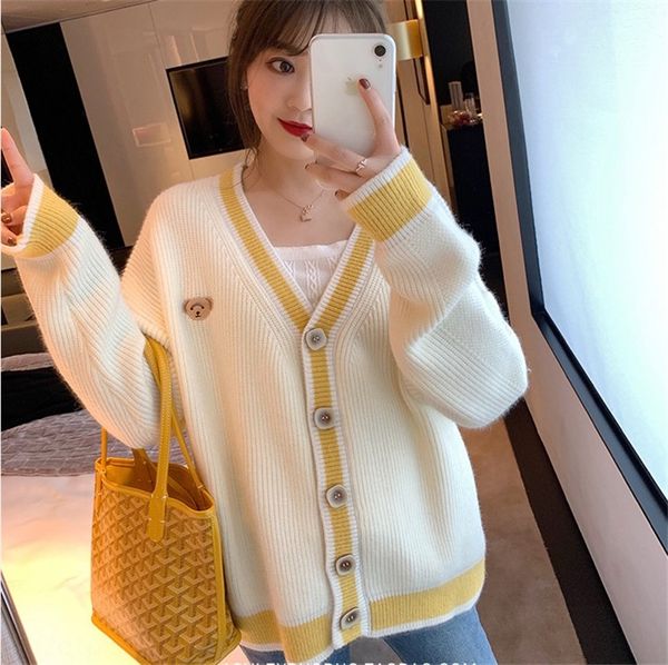 

xooe0 internet celebrity short jacket knitted shirt knitwear knitwear women's 2020 new yellow v-neck sweater korean style loose cardiga, White;black