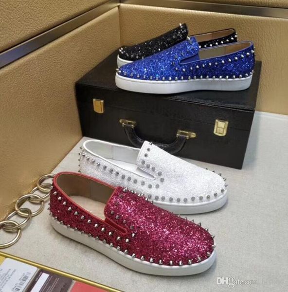 

white glitter italy luxey shoes red bottom sneakers pik boats loafers shoes men red soles sneakers dress flat spiked shoes, Black