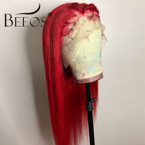 

beeos preplucked red colored 13*4 lace frontal human hair wigs long straight 150% peruvian remy invisible lace front, Black
