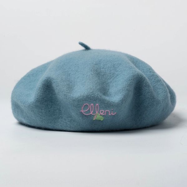 

new warm painter's letter embroidered woolen woolen beret painter hat women's fashion warm embroidered beret hat, Blue;gray