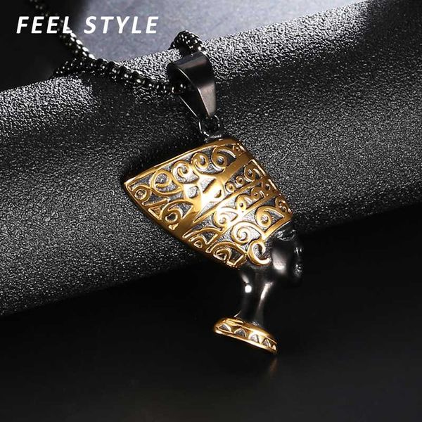 

ancient egyptian queen necklaces 316l stainless steel cleopatra nefertiti pendant kolye for women jewelry, Silver