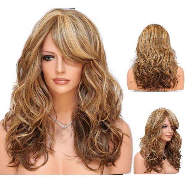 

60cm women's heat resistant hair blonde long curly full wig