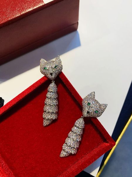 

sterling silver long earring women animal diamond stud fox jewelry