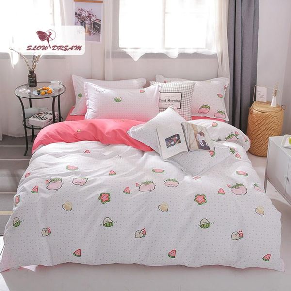 

slowdream girl bedding set watermelon cartoon child duvet cover single twin decor bed cover flat sheet bed linen set bedclothes