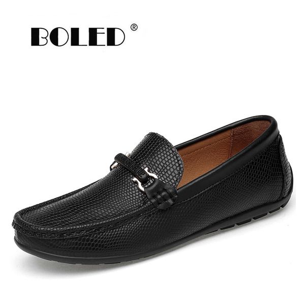 

genuine leather casual shoes men handmade leather flats shoes slip on driving loafers dropshipping, Black