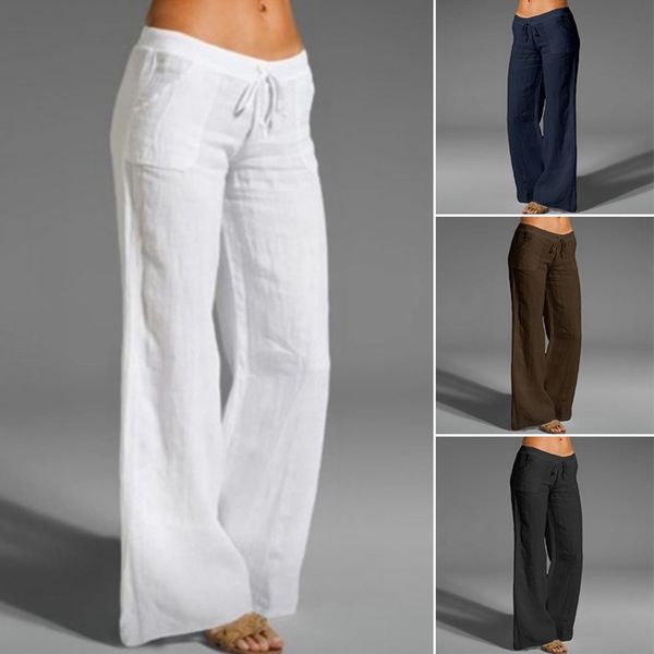 

women's pants & capris 2021 fashion women wide leg plus size elastic waist solid long trousers casual loose party pantalon palazzo, Black;white