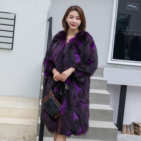 

new luxury genuine real natural fur coat women's fashion long jacket ladies v-neck warm winter outwear custom big size, Black