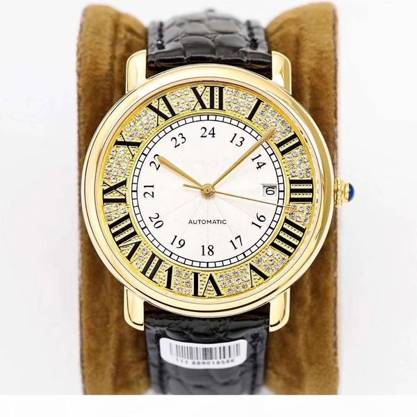 

tw factory full automatic mechanical movement cal.049 watch 42*11mm904l stainless steel bezel set with diamond circle large roman design sol, Slivery;brown