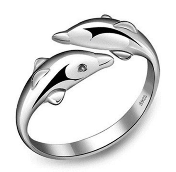 

hywo double dolphin 925 sterling silver rings with women wedding & party fashion logo s925 rings fit pandora love wholesale