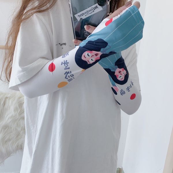 

korean style sun-proof silk cute printed sunshade sunshade sleeve outdoor thin ice silk ice sleeve women, Black