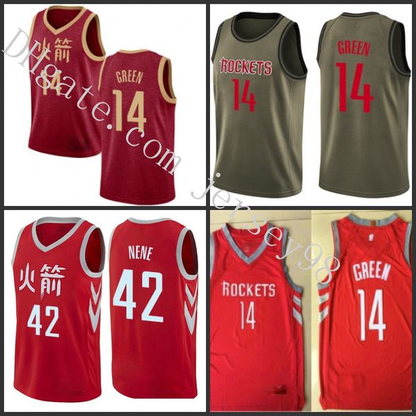 

houstonrocketsmen # 14gegled green # 42nene красный красный белый человек зеленый джерси, Black