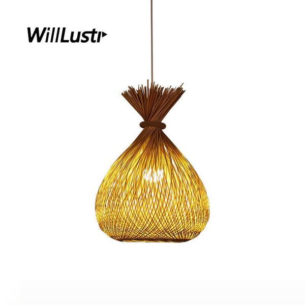 

hand knitted bamboo pendant light candy suspension lamp restaurant l bar teahouse bistro izakaya zen wood hanging lighting