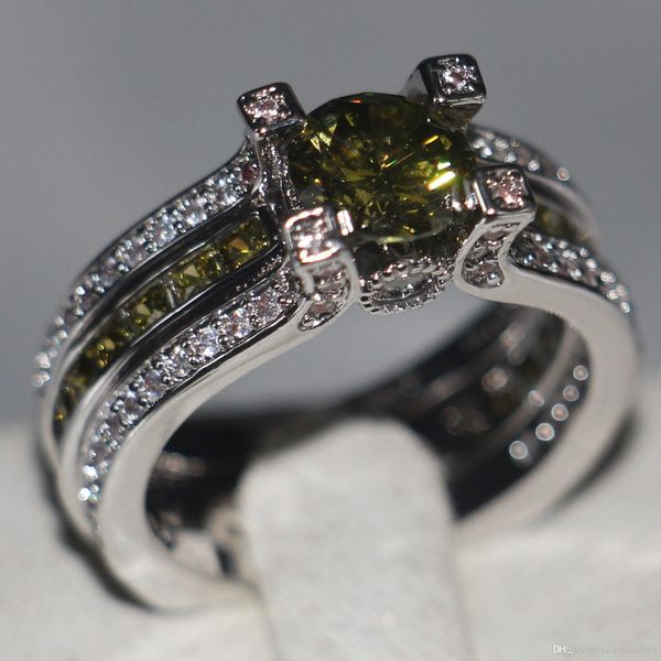 

victoria wieck luxury jewelry 925 sterling silver choucong olive green z gemstones party wedding women rings for lover gift size 5-11