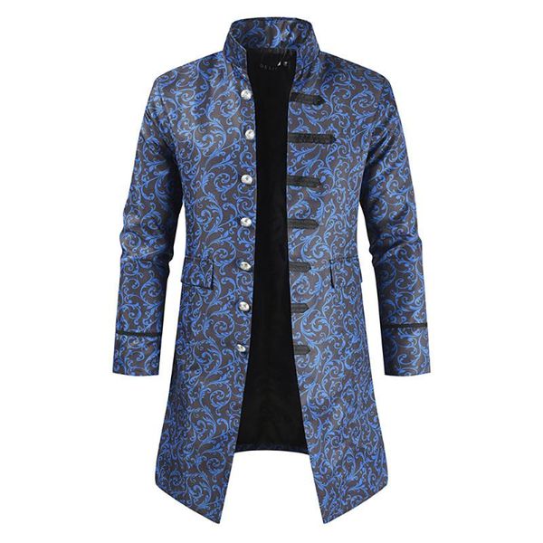 

роскошные печати урожай куртка мужчины ретро стимпанк стенд пальто outwear осень шинель средневековая куртка сценический костюм партии, Tan;black
