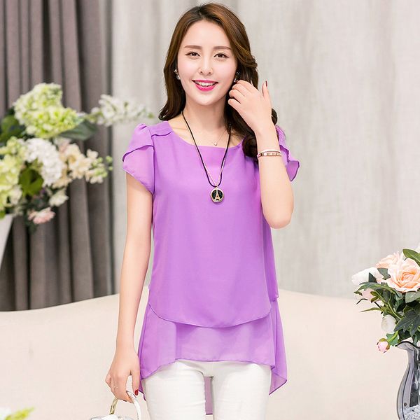 

2020 plus-sized women's dress fat mm summer wear mid-length chiffon blouse large girl's summer short-sleeved full body dress, White