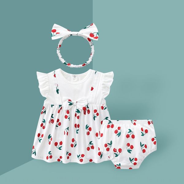 

modomoma newborn clothes female bag short flying hair band clothing clothing sleeve pure cotton cute cherry dress hair band set