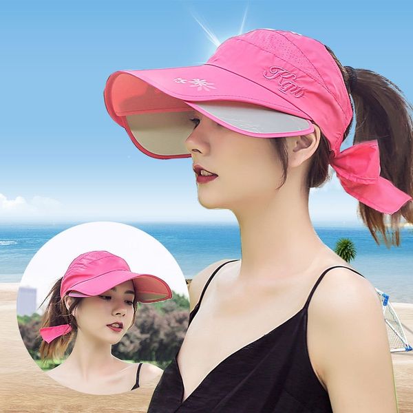 

9104 sun female sunscreen retractable empty uv-proof sunscreen baseball cap baseball cap sun hat outdoor large edge hat, Blue;gray