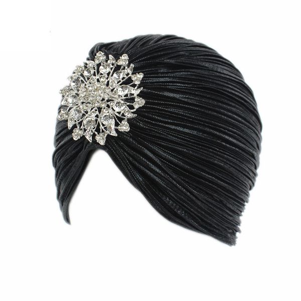 

women turban hat head wrap pleated hair hijab cap with brooch suitable for you in different accasions black, Blue;gray