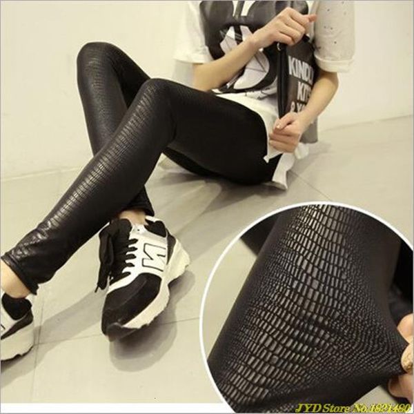 

women leather leggings snakeskin pattern push up workout legging femme elastic sportswear printing leggins trousers, Black