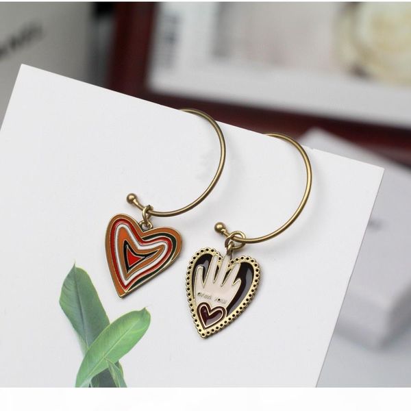 

e new retro asymmetrical love pendant design earrings luxury designer jewelry women earrings, Golden