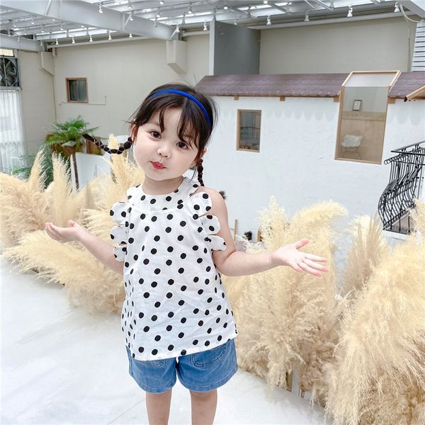 

niu xiaopu's online celebrity korean style girl's fashionable dolldoll dollpolka dot personalized sleeveless doll shirt top, White;black