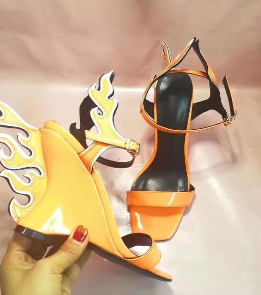 

2019 brand new open toe women sandals wings high heels butterfly sandals women party shoes wedding wedge high heel flame sandals cs03, Black