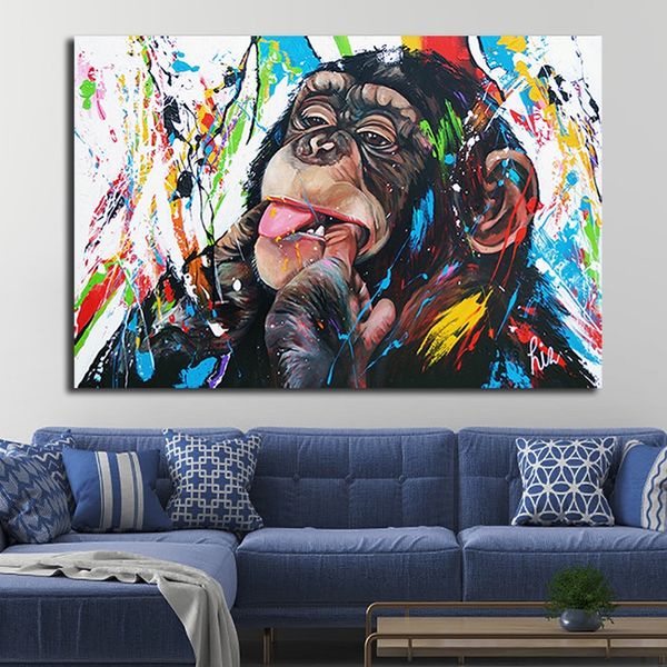 

graffiti pop cute monkey canvas paintings colorful printed poster wall art pictures for living room home decor (no frame
