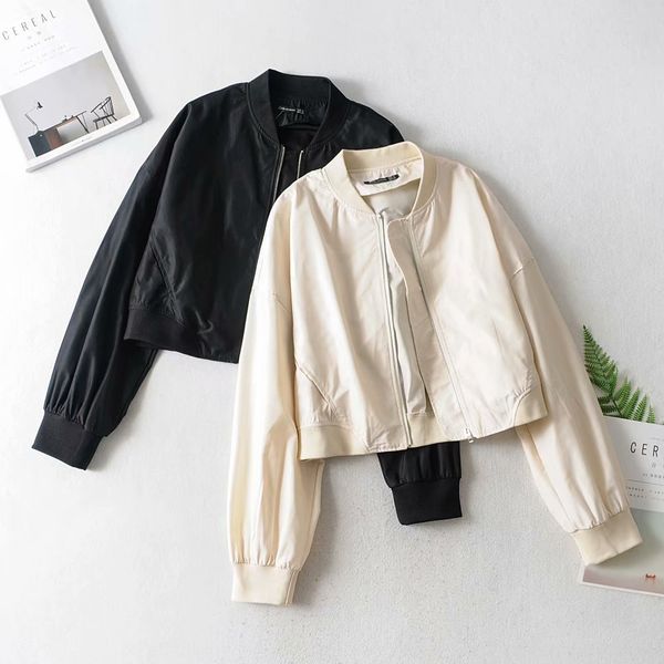 

women's 2019 spring and autumn new stand collar short flight jacket for women jacket zipper zipper z9890, Black;brown