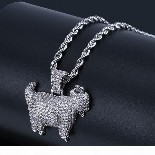 

mens necklace hip hop jewelry with zircon iced out chains vintage high grade cute goat pendant necklace stainless steel jewelry wholesale, Silver