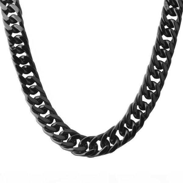 

r stainless steel jewelry titanium steel cuban link chain mens luxury designer necklace hip hop chunky chain 15mm black gum plated 24in, Silver