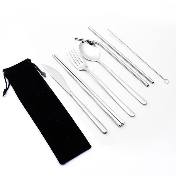 

hight quality new 304 stainless steel tableware straw set western style creative titanium-plated straw knife fork spoon gift tableware set