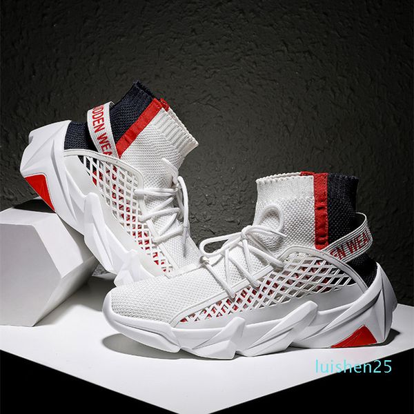 

fashionable selling breathable casual high-shoes mesh lacing breathable comfortable socks shoes outdoor sports jogging men's shoes l25, Black
