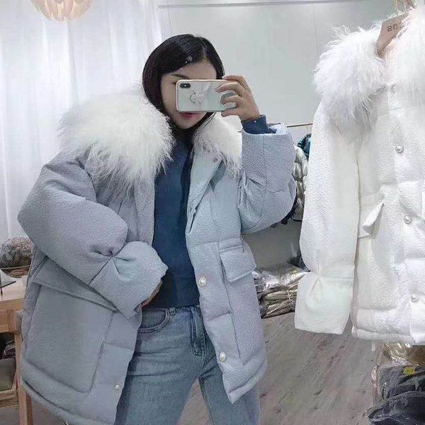 

fashionable women's down jacket small slim short loose-fitting version down jacket big hair leader trim coat, Black