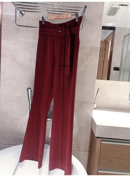 

red and white wine show of tall waist acetic acid horn wide-legged pants female trousers new summer and autumn 2020 newlen, Black;white