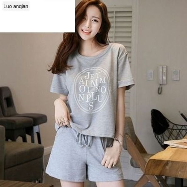 

ys3vs loose girlfriends casual women's sleeping suit 2020 two comfortable pajamas pajamas korean summer clothes fashion close-fitting f, Blue;red