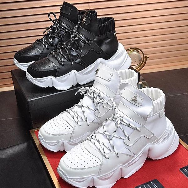 

high sneakers monster 0 .2 men 's shoes luxury lace -up autumn and winter plus size shoes white breathable soft footwe, Black