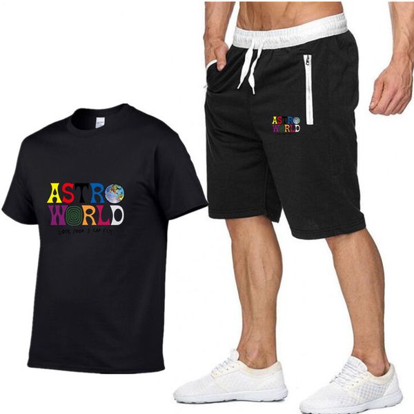 

2020 men's clothing set of summer fitness sports clothing travis scotts print shorts+ t shirt male suit 2 pieces sets plus size, Gray