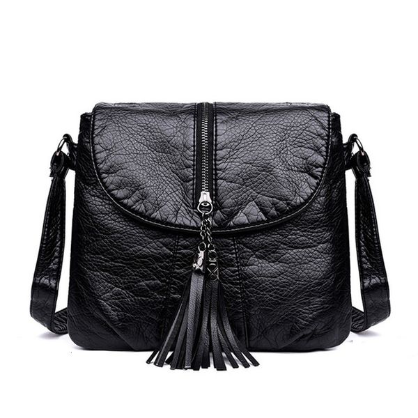 

soft washed artificial leather women fashion tassel messenger bag lady shoulder bag small female black handbag fashion