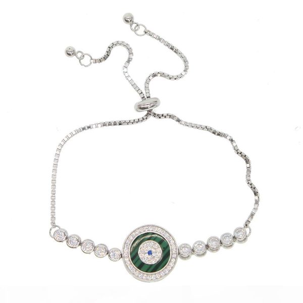 

silver color tennis adjust bracelet with evil eye charm bracelet with cz paved for women silver jewelry gift, Golden;silver