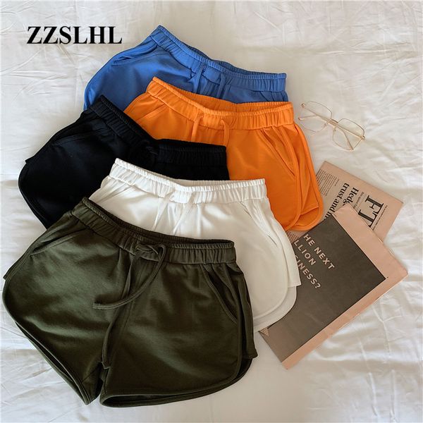

new women short pant casual lady all-match loose solid soft cotton summer leisure female workout waistband skinny stretch shorts, White;black