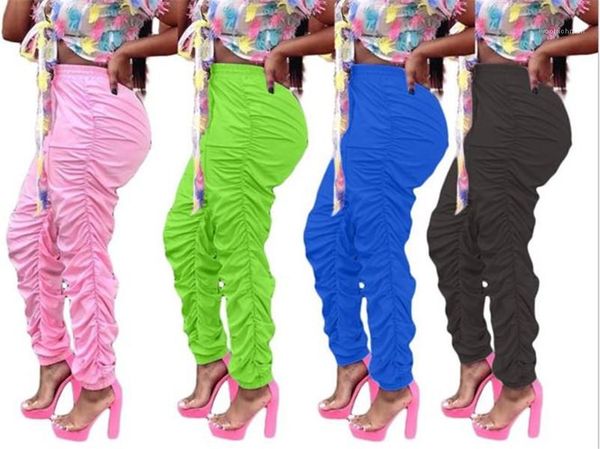 

pants 20ss new women ankle banded pants women solid stacked sweatpants casual elasctic mid waist loose, Black;white