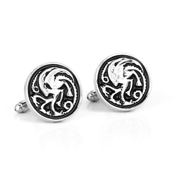 

house targaryen dragon alloy cufflinks for mens vintage brand cuff buttons gemelos shirt cuff link movie jewelry, Silver;golden