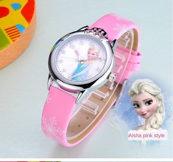 

frozen frozen ice princess watch diamond diamond crown girl children student cute waterproof belt watch, Blue