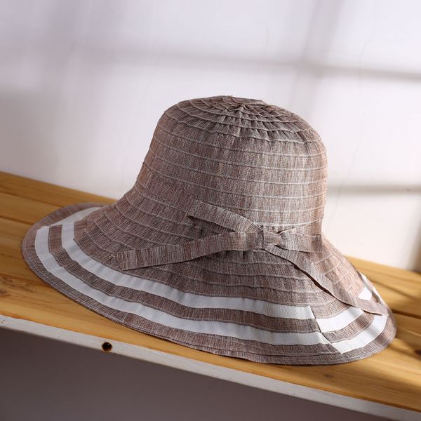 

summer ribbon bucket bucket ribbon fisherman korean sun big edge fisherman hat color matching stripe band women's sun hat, Blue;gray