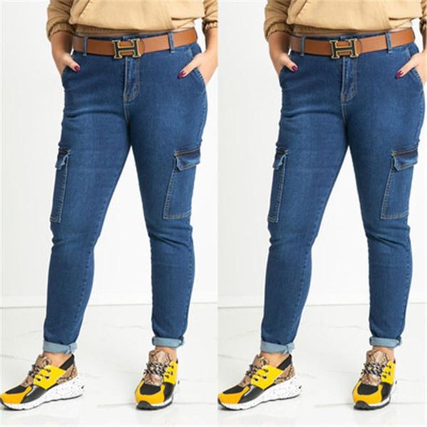 

women designer jeans fashion blue color slide pockets pencil pants 20ss new women long trousers casual