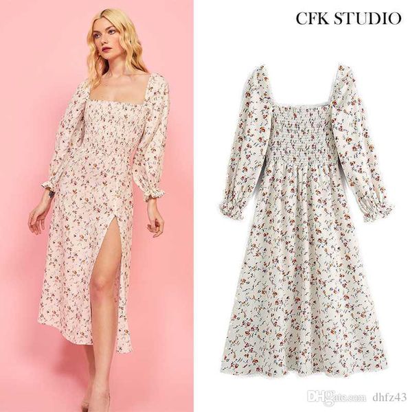 

women french style mididress femme summer floral print square collar loose a-line dress robe femme holiday elegant party dress, Black;gray
