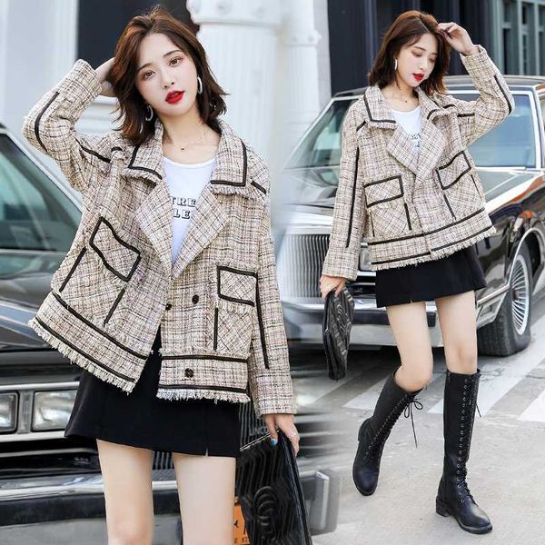 

2020 spring autumn new women jacket korean casual style fashion loose retro small fragrance design short jacket w27, Black;brown