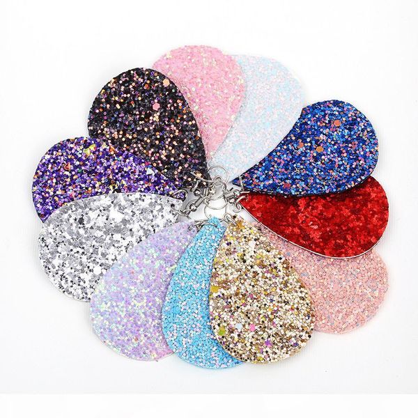 

30pair lot new teardrop pu leather earrings sequins looking various multi colors bohemia water drop earring j190628, Golden