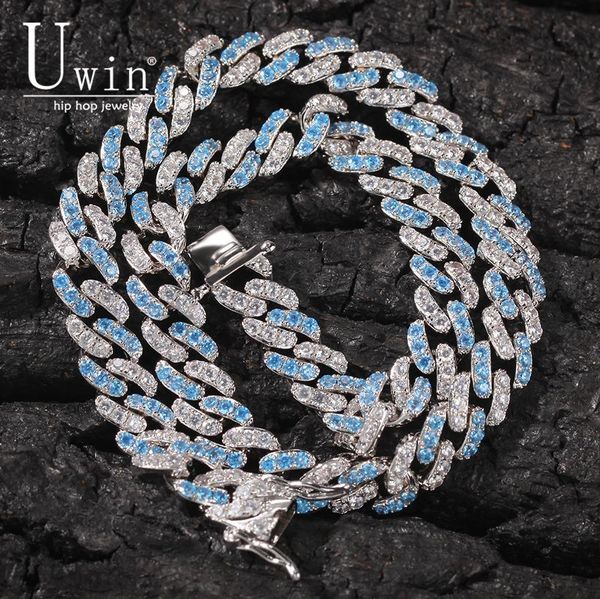 

uwin 9mm baby blue cuban chain prong miami link bling necklace fashion rock punk hip hop jewelry gift, Silver