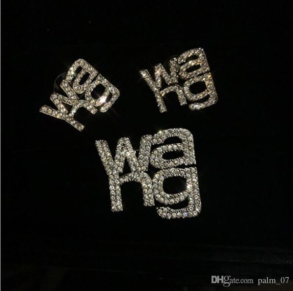 

2020 inlaid zircon alphabet earrings shine net red simple female cold style temperament earrings silver needle, Golden;silver